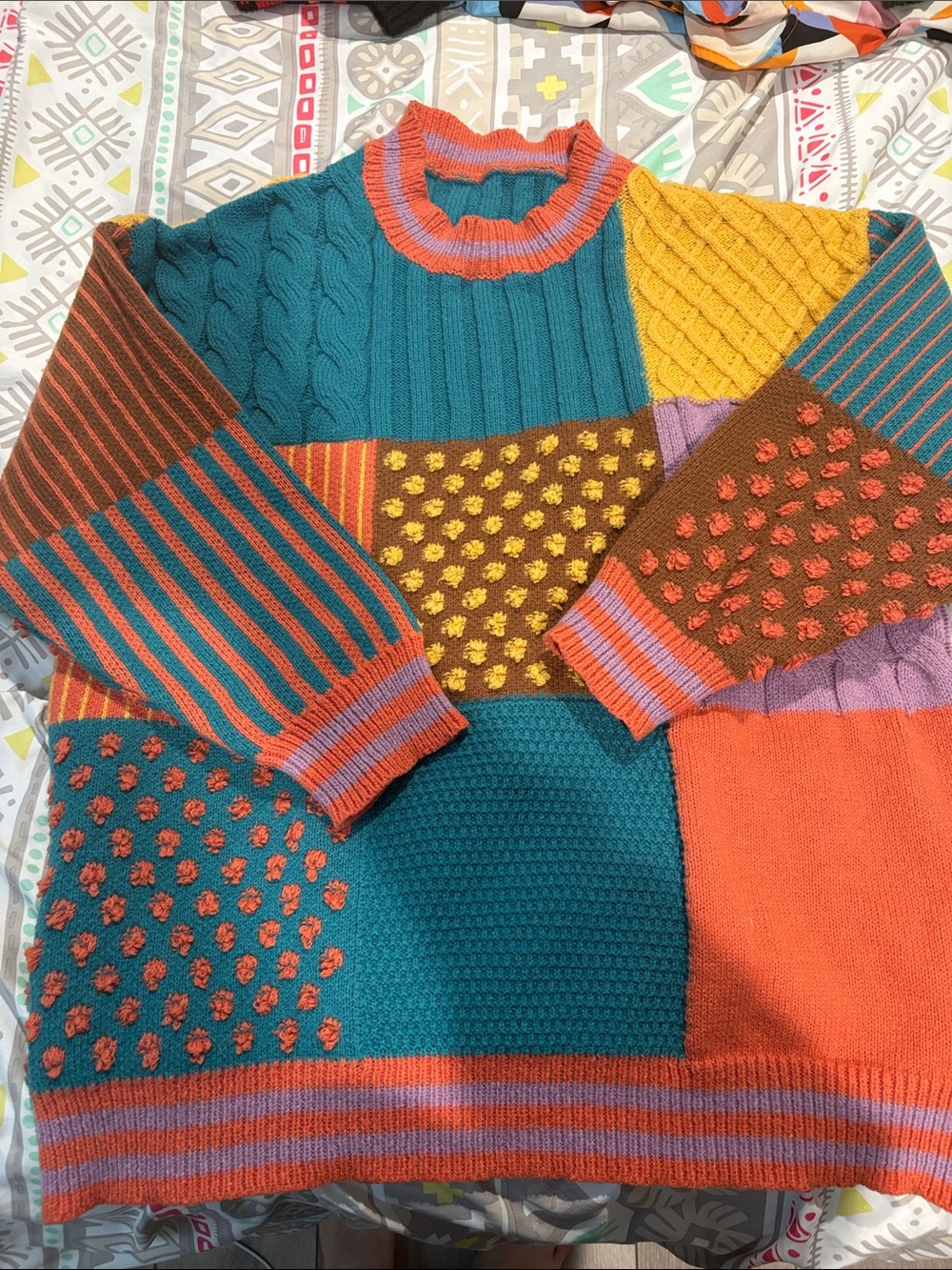 Colorblock Patchwork Knit Sweater - Multicolor